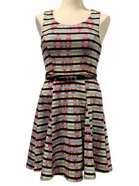 My Michelle Sleeveless Dress Size 5 Striped Multicolor Fit & Flare Back Zipper